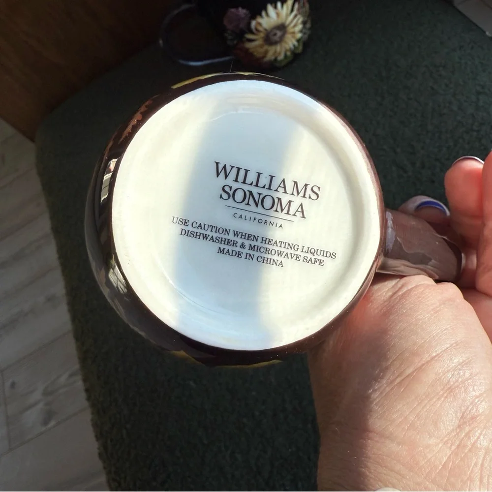 William Sonoma California Harvest Bloom Coffee Gold‎ Rimmed Floral Mug Set Of 2